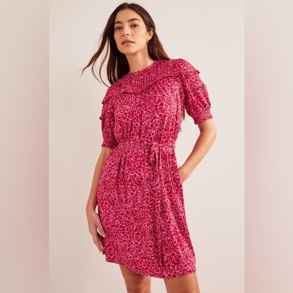 Boden Dresses & Skirts - NWT Boden Yoke Ruffle Detail Puff Mocked Sleeve Jersey Mini Pink Dress Size 8